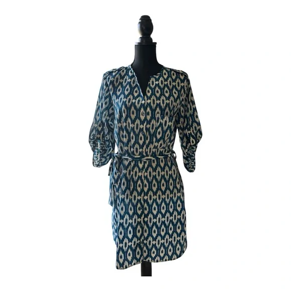 Anthropologie Maeve Ikat Print Shirt Dress Belted Size M - Picture 2 of 8